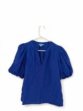 CeCe Electric/Cobalt Blue Puff Sleeve V-Neck Top